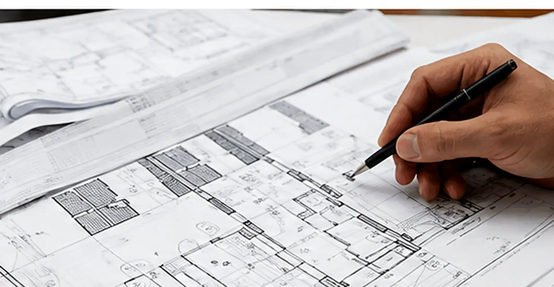 Architect reviewing school signage plans and floor drawings